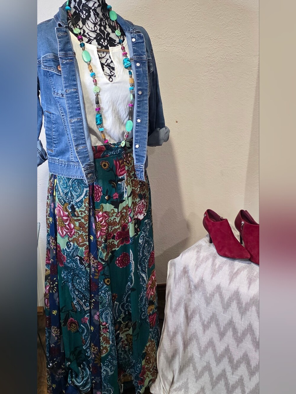 J. Peterman Mixed Print Floral Paneled Maxi Skirt Size 4 Boho